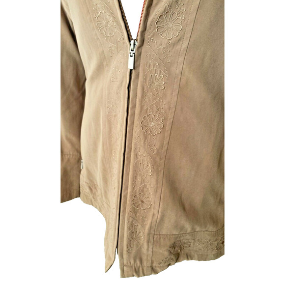 London Fog All Weather Suede Brown Embroidered Jacket Drawstring Zipper Med - Picture 4 of 12